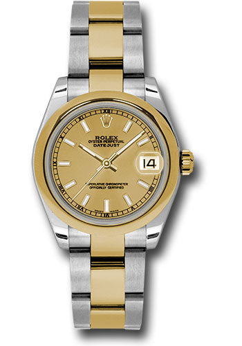 Rolex Steel and Yellow Gold Datejust 31 Watch - Domed Bezel - Champagne Index Dial - Oyster Bracelet - 178243 chio