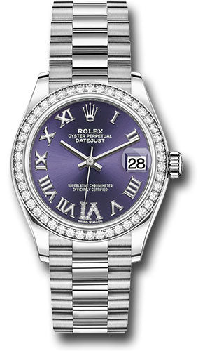 Rolex White Gold Datejust 31 Watch Diamond Bezel Aubergine Diamond