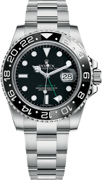 Rolex Steel GMT-Master II 40 Watch - Black Cerachrom Bezel - Black Dial - Oyster Bracelet - 116710LN