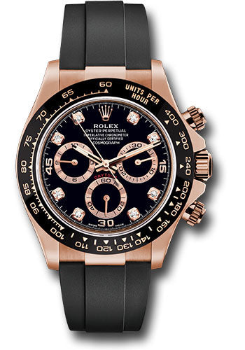 Rolex Everose Gold Cosmograph Daytona 40 Watch - Black Diamond Dial - Black Oysterflex Strap - 116515LN bkdof