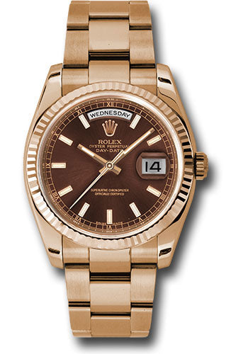 Rolex Everose Gold Day-Date 36 Watch - Fluted Bezel - Chocolate Index Dial - Oyster Bracelet - 118235 choio