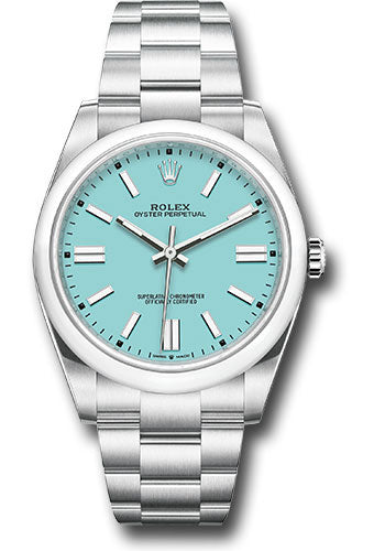 Rolex Oyster Perpetual 41 Watch - Domed Bezel - Turquoise Blue Index Dial - Oyster Bracelet - 124300 tbio