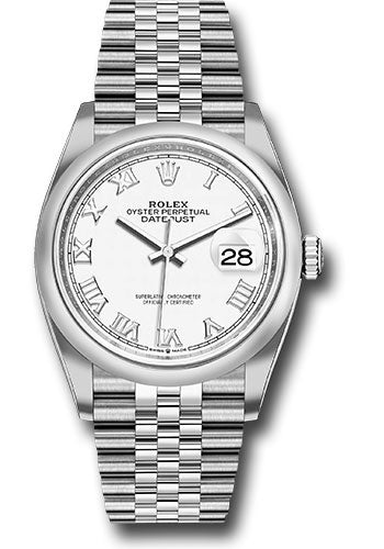 Rolex Steel Datejust 36 Watch - Domed Bezel - White Roman Dial - Jubilee Bracelet - 126200 wrj