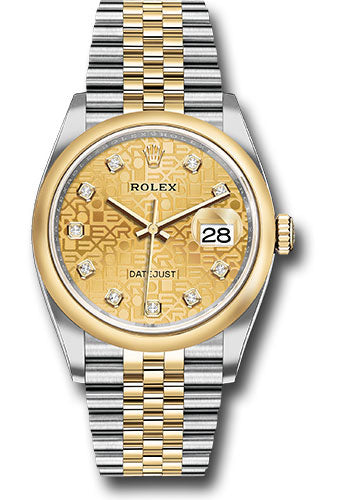 Rolex Yellow Rolesor Datejust 36 Watch - Domed Bezel - Champagne Jubilee Diamond Dial - Jubilee Bracelet - 126203 chjdj