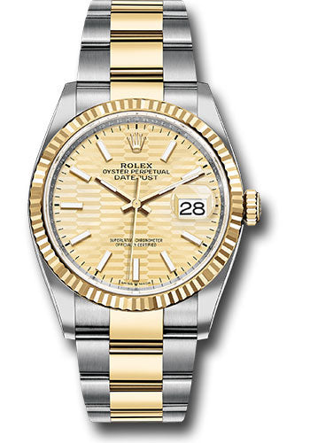 Rolex Steel and Yellow Gold Rolesor Datejust 36 Watch - Fluted Bezel - Golden Fluted Motif Index Dial - Oyster Bracelet - 126233 gfmio