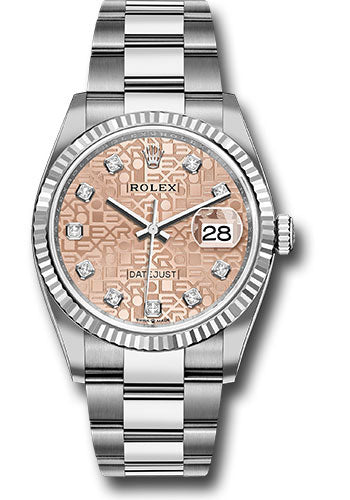 Rolex Steel Datejust 36 Watch - Fluted Bezel - Pink Jubilee Diamond Dial - Oyster Bracelet - 126234 pjdo