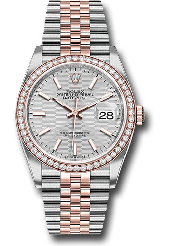 Rolex Everose Rolesor Datejust 36 Watch - Diamond Bezel - Silver Fluted Motif Index Dial - Jubilee Bracelet - 126281rbr sflmij