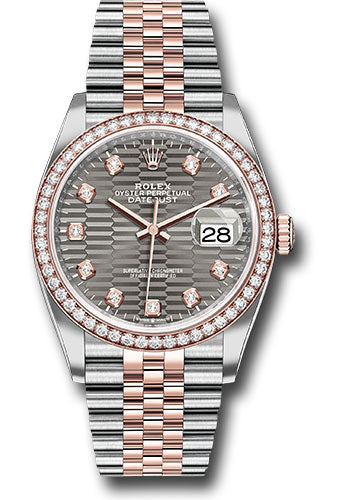 Rolex Everose Rolesor Datejust 36 Watch - Diamond Bezel - Slate Fluted Motif Diamond Dial - Jubilee Bracelet - 126281rbr slflmdj