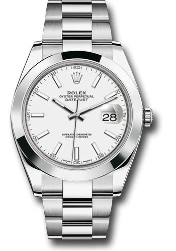 Rolex Steel Datejust 41 Watch - Smooth Bezel - White Index Dial - Oyster Bracelet - 126300 wio