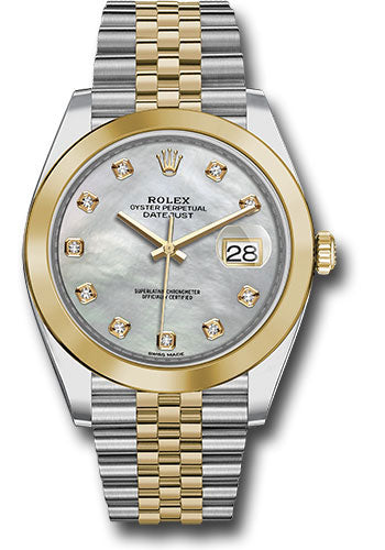 Rolex Steel and Yellow Gold Rolesor Datejust 41 Watch - Smooth Bezel - Mother-of-Pearl Diamond Dial - Jubilee Bracelet - 126303 mdj