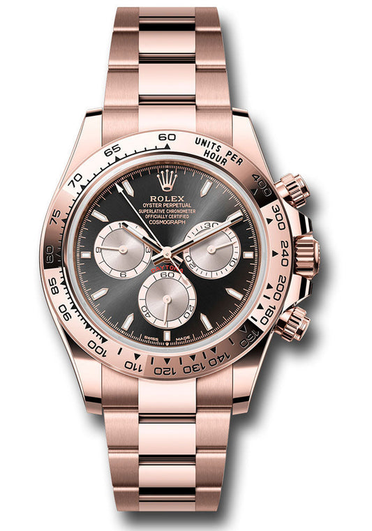 Rolex Everose Gold Cosmograph Daytona Watch - Fixed Bezel - Black And Sundust Index Dial - Oyster Bracelet - 126505 bksuio