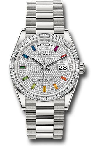 Rolex Platinum Day-Date 36 Watch - Diamond Bezel - Diamond-Paved Dial - President Bracelet - 128396tbr dprsp