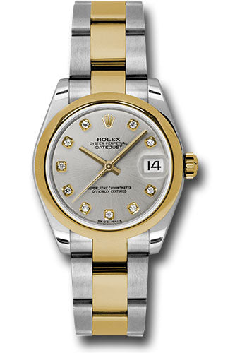 Rolex Steel and Yellow Gold Datejust 31 Watch - Domed Bezel - Silver Diamond Dial - Oyster Bracelet - 178243 sdo