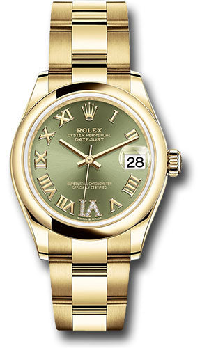 Rolex Yellow Gold Datejust 31 Watch - Domed Bezel - Olive Green Diamond Six Dial - Oyster Bracelet - 278248 ogdr6o