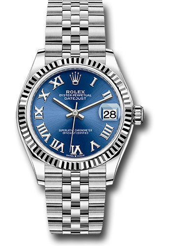 Rolex Steel and White Gold Datejust 31 Watch - Fluted Bezel - Blue Roman Dial - Jubilee Bracelet - 278274 blrj