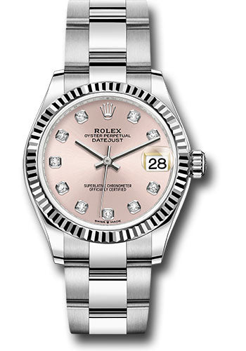 Rolex Steel and White Gold Datejust 31 Watch - Fluted Bezel - Pink Diamond Dial - Oyster Bracelet - 278274 pdo