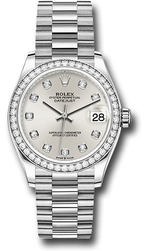 Rolex White Gold Datejust 31 Watch - Diamond Bezel - Silver Diamond Dial - President Bracelet - 278289rbr sdp