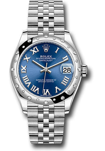 Rolex Steel and White Gold Datejust 31 Watch - Domed 24 Diamond Bezel - Blue Roman Dial - Jubilee Bracelet - 2021 Release - 278344RBR blrj