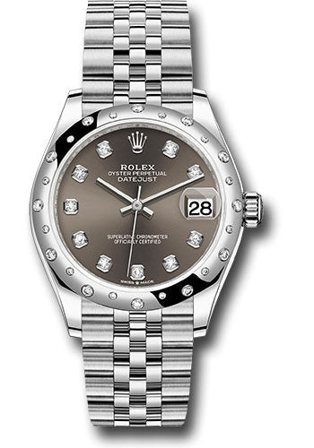 Rolex Steel and White Gold Datejust 31 Watch - Domed 24 Diamond Bezel - Dark Grey Diamond Dial - Jubilee Bracelet - 278344RBR dkgdj