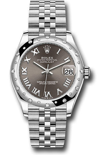 Rolex Steel and White Gold Datejust 31 Watch - Domed 24 Diamond Bezel - Dark Grey Roman Dial - Jubilee Bracelet - 278344RBR dkgrj