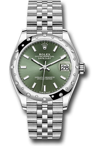 Rolex Steel and White Gold Datejust 31 Watch - Domed 24 Diamond Bezel - Mint Green Index Dial - Jubilee Bracelet - 278344RBR mgij