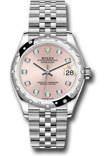 Rolex Steel and White Gold Datejust 31 Watch - Domed 24 Diamond Bezel - Pink Diamond Dial - Jubilee Bracelet - 278344RBR pdj