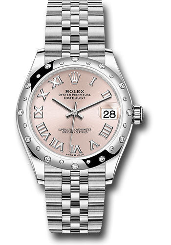 Rolex Steel and White Gold Datejust 31 Watch - Domed 24 Diamond Bezel - Pink Roman Dial - Jubilee Bracelet - 278344RBR prj