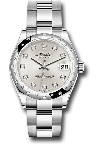 Rolex Steel and White Gold Datejust 31 Watch - Domed 24 Diamond Bezel - Silver Diamond Dial - Oyster Bracelet - 278344RBR sdo