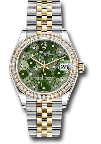 Rolex Yellow Rolesor Datejust 31 Watch - Diamond Bezel - Olive Green Floral Motif Diamond 6 Dial - Jubilee Bracelet - 278383rbr ogflomdj