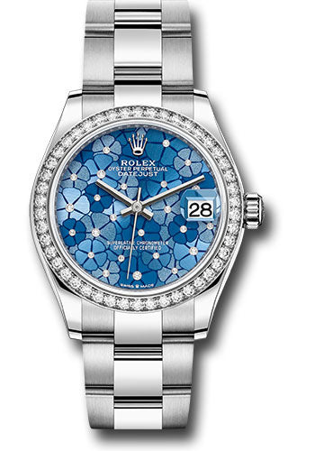 Rolex White Rolesor Datejust 31 Watch - Diamond Bezel - Azzurro Blue Floral Motif Diamond Dial - Oyster Bracelet - 278384rbr azflomdo