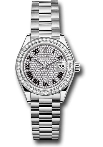 Rolex White Gold Lady-Datejust Watch - 44 Diamond Bezel - Diamond-Paved Diamond Dial - President Bracelet - 279139rbr dprp