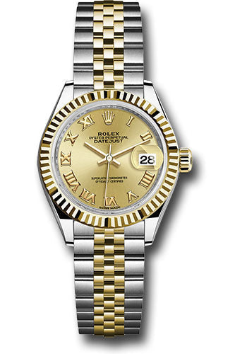 Rolex Steel and Yellow Gold Rolesor Lady-Datejust 28 Watch - Fluted Bezel - Champagne Roman Dial - Jubilee Bracelet - 279173 chrj