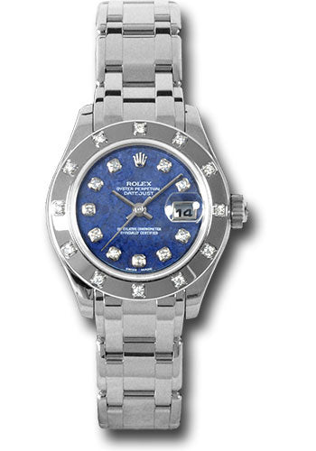 Rolex White Gold Lady-Datejust Pearlmaster 29 Watch - 12 Diamond Bezel - Sodalite Semi Precious Stone Diamond Dial - 80319 sod